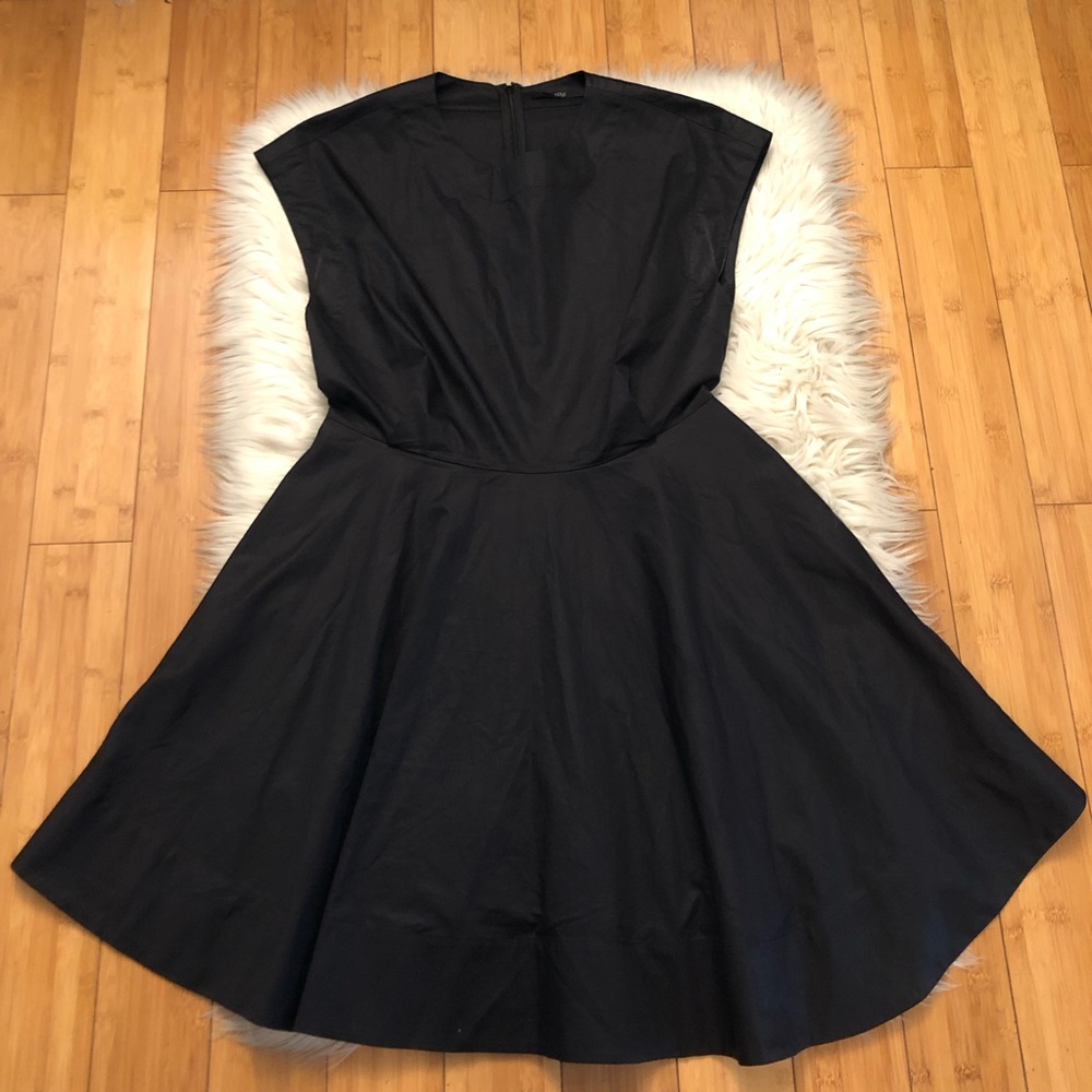 Tibi Black Minimalist Round Neck Cap Sleeves A-line Mini Womens Dress size M